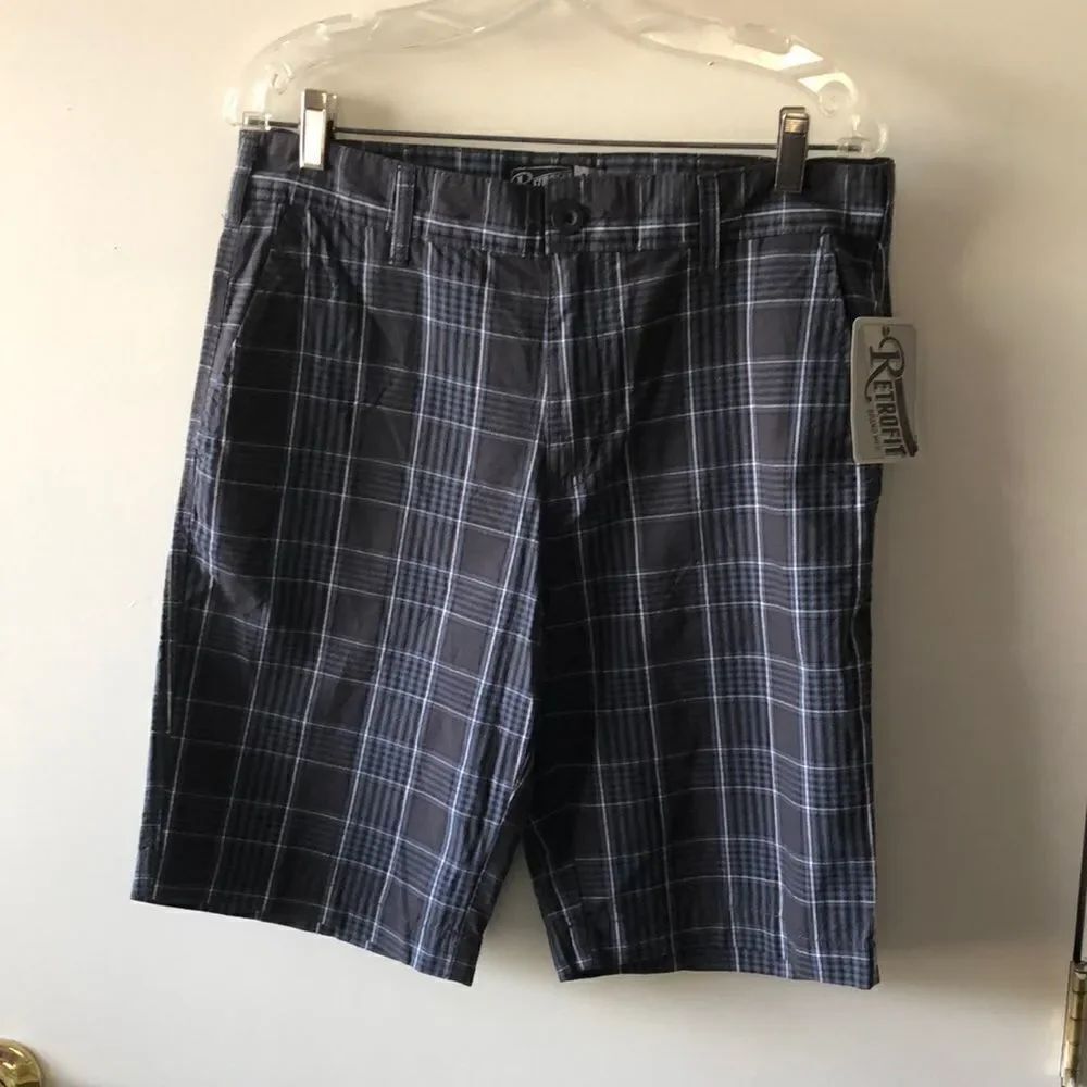 RetroFit Mens Shorts Size 32 Gray plaid NWT